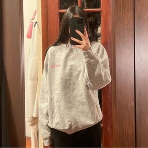 Helmet Lang heather grey crew neck with pink embroidery logo